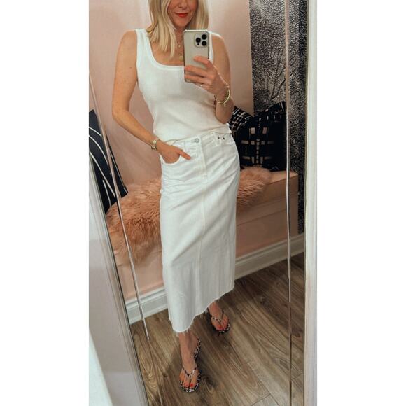 NWT Agolde Della Midi Denim Skirt Milkshake White 27 Minimal Designer - Picture 3 of 12